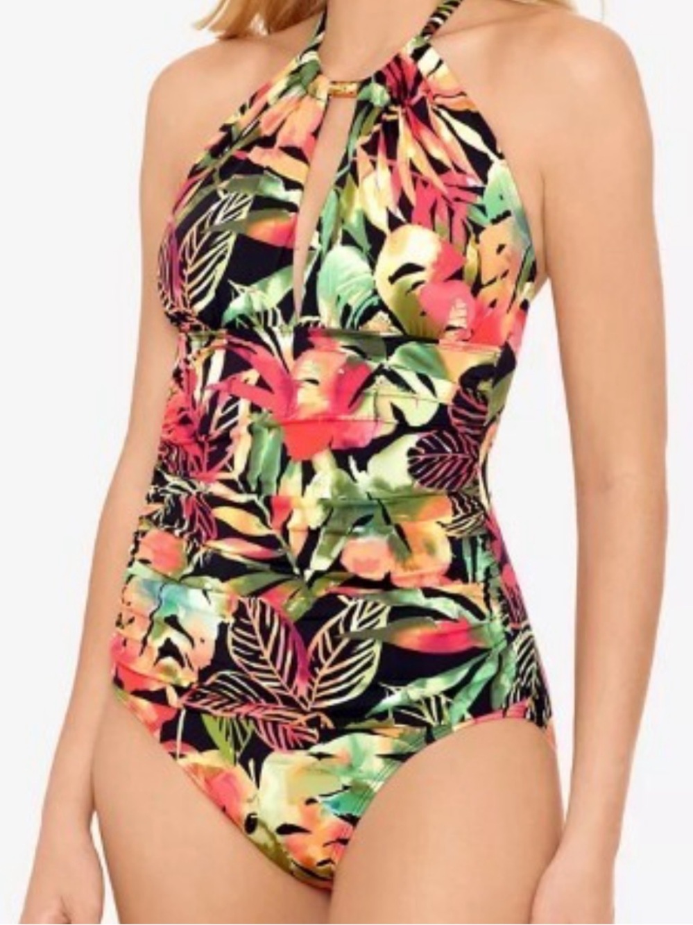 Ralph Lauren High Neck slimming One-Piece Swimsuit -size 6 - Tropical Print